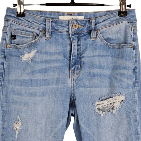 Kancan Mid Rise Ankle Skinny Jeans Size 5 /26 Raw Hem Distressed Fringe Juniors - Picture 5 of 10